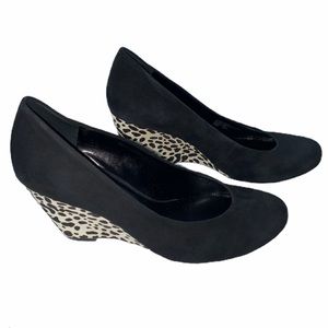 Franco Sarto calf hair wedge heels round toes